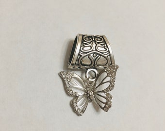 Sparkly Butterfly Silver Scarf Bail, Silver scarf bail, scarf pendant, scarf ring, scarf slider, scarf jewelry, scarf charm