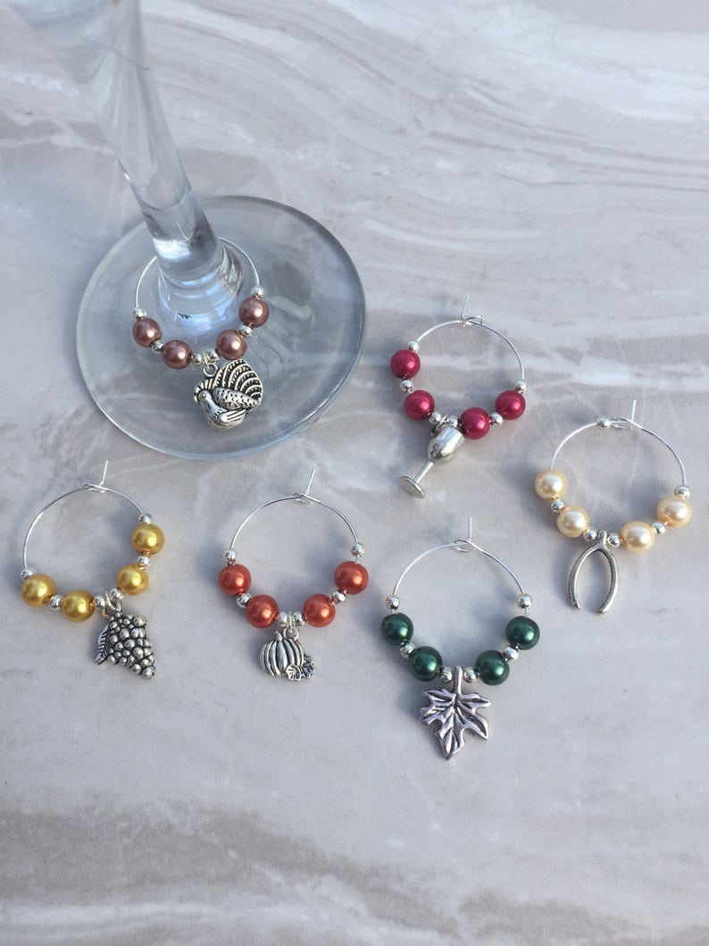 Thanksgiving Harvest Autumn Wine Glass Charms Thanksgiving Etsy UK