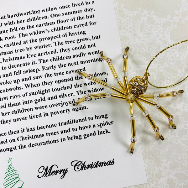 Golden Lucky Beaded Christmas Spider, traditional lucky decoration