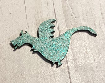 Green Dragon fridge magnet, wooden magnet, Halloween magnet, kitchen decor, Halloween decor, Halloween gift