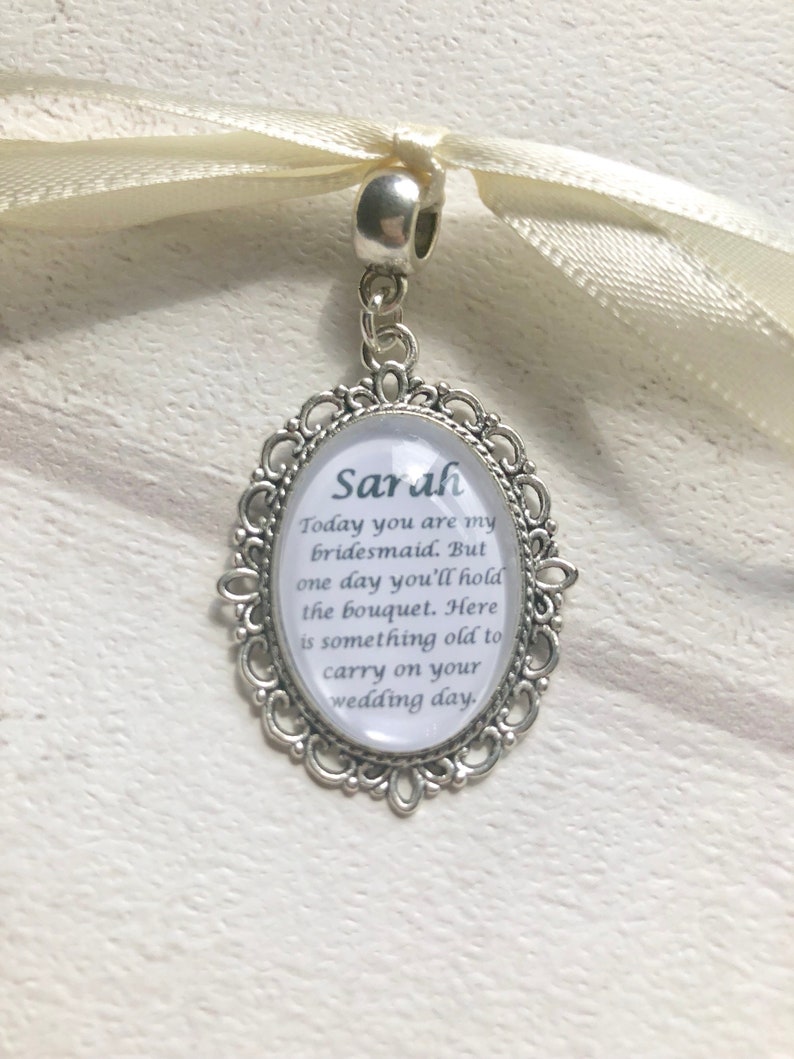 bridesmaid gift wedding keepsake BRIDESMAID personalised bouquet charm