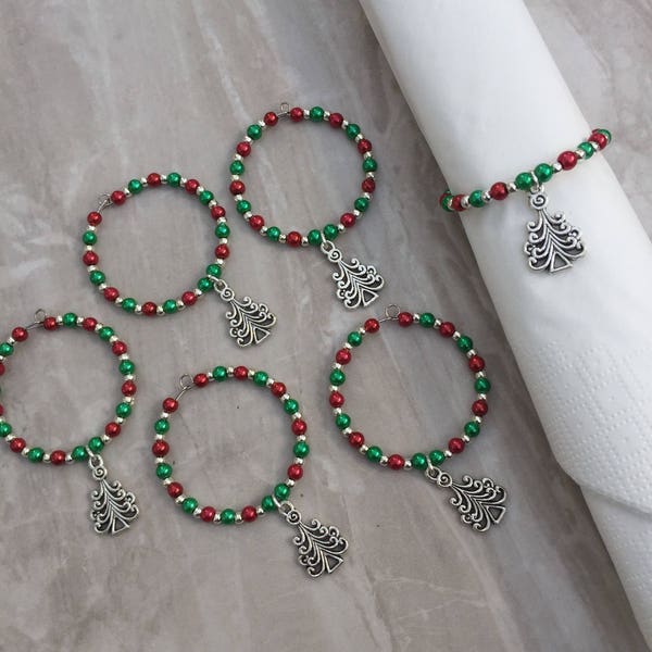 Christmas tree beaded napkin rings, serviette rings - perfect for Christmas parties, dinner parties