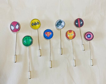 Superhero logo tie pin, long pin - ideal for weddings, birthdays