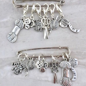 Silver Knitting Sewing Charm Stitch Markers, progress markers / keepers for knitting and crocheting