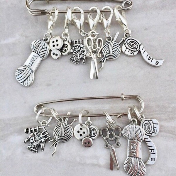 Silver Knitting Sewing Charm Stitch Markers, progress markers / keepers for knitting and crocheting