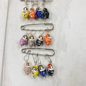 Porcelain Russian Doll Style Stitch Markers, progress markers / keepers for knitting and crochet image 1