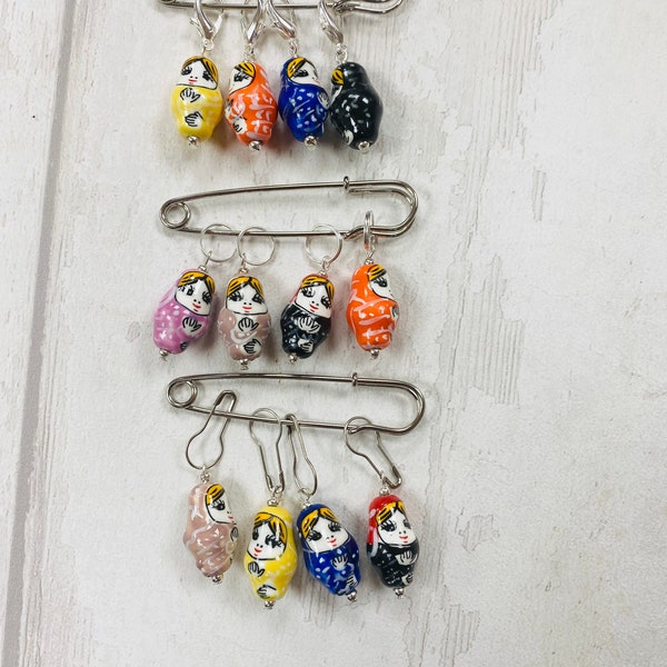 Porcelain Russian Doll Style Stitch Markers, progress markers / keepers for knitting and crochet