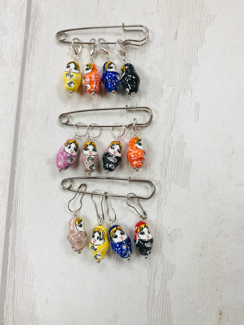 Porcelain Russian Doll Style Stitch Markers, progress markers / keepers for knitting and crochet image 1