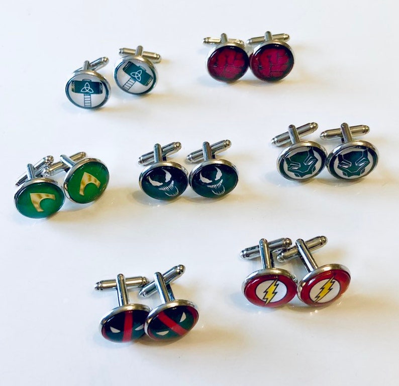 Superhero logo themed cufflinks, ideal for parties, graduation, weddings, birthday or anniversary image 3