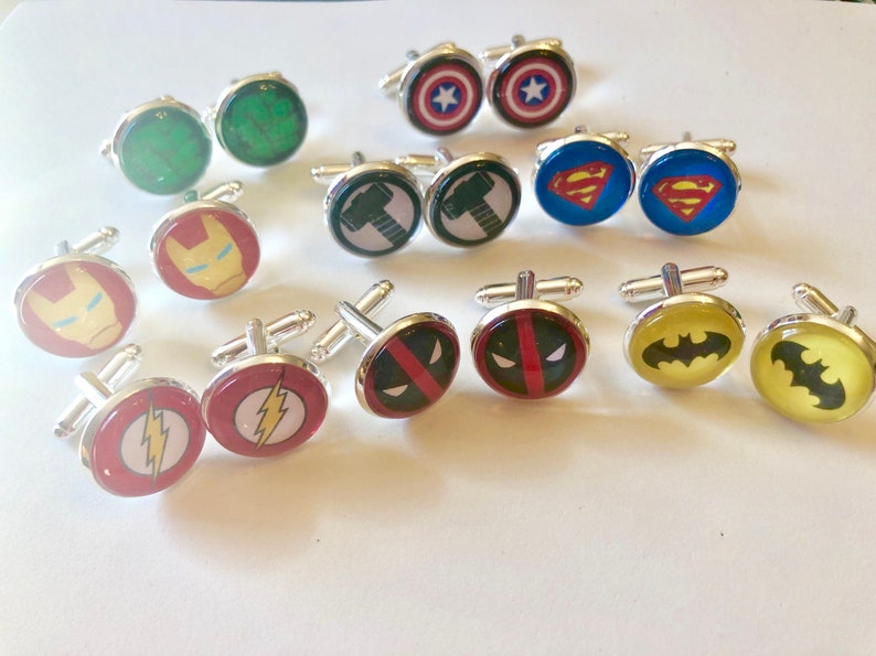 Superhero logo themed cufflinks, ideal for parties, graduation, weddings, birthday or anniversary image 9