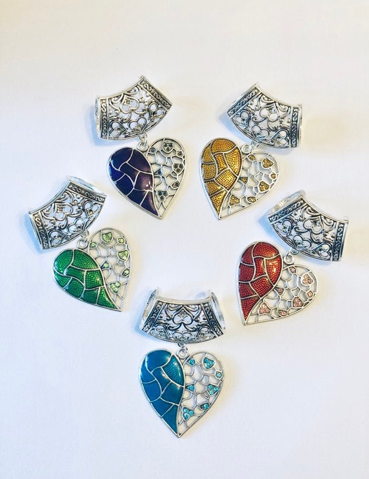 Large Silver Heart Scarf Ring / Bail / Slider - pendant charm perfect for a silk or chiffon scarf
