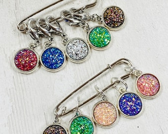 Faux Druzy Stitch Markers, stitch markers, knitting supplies, progress markers, progress keepers, craft supplies, crochet markers