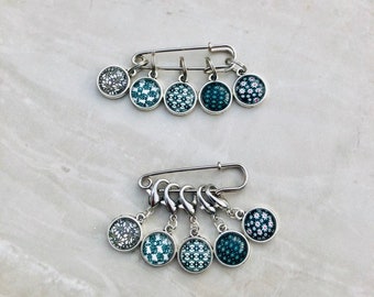 Dark Floral Design Stitch Markers, stitch markers, knitting supplies, progress markers, craft supplies, crochet markers