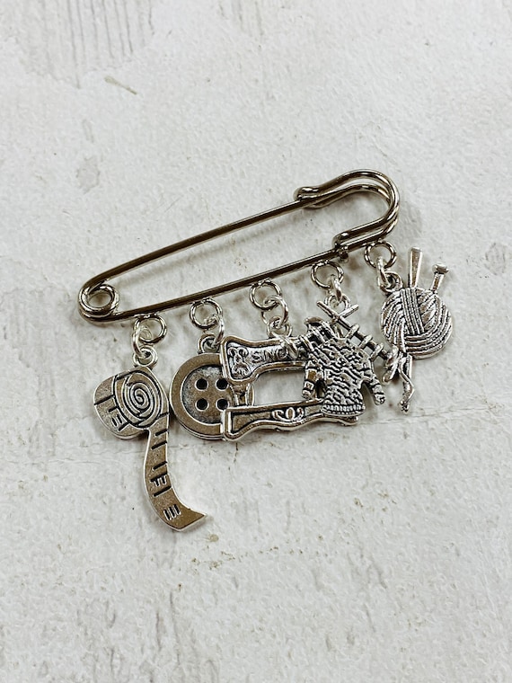 Knitting Themed Charm Brooch, Sewing Themed Brooch, Kilt Pin