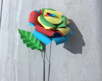 Rainbow paper rose, paper roses, gay pride, LGBT, everlasting flowers, long stem rose, wedding flowers, paper bouquet, autism awareness