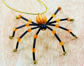 Lucky Beaded Halloween Spider, traditional lucky decoration, pumpkin spider