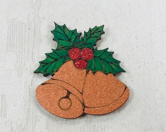 Christmas bells fridge magnet, wooden magnet, christmas magnet, kitchen decor, Christmas decor, festive magnet, stocking filler