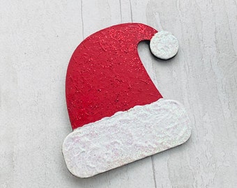 Santa hat fridge magnet, wooden magnet, christmas magnet, kitchen decor, Christmas decor, snowman magnet, stocking filler