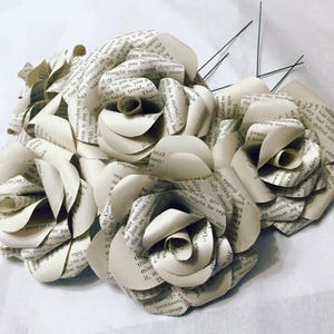 Pride and Prejudice vintage book page paper roses, bunch of 5 roses, recycled book roses, literature roses, wedding flowers, new home gift