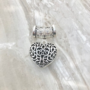 Large Silver Hollow Heart Scarf Ring, silver heart scarf slider / bail / ring perfect for silk and chiffon scarves