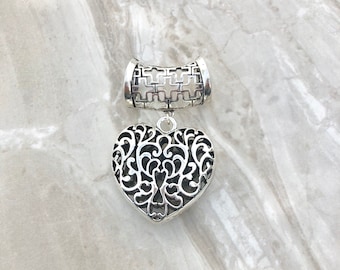 Large Silver Hollow Heart Scarf Ring, silver heart scarf slider / bail / ring perfect for silk and chiffon scarves