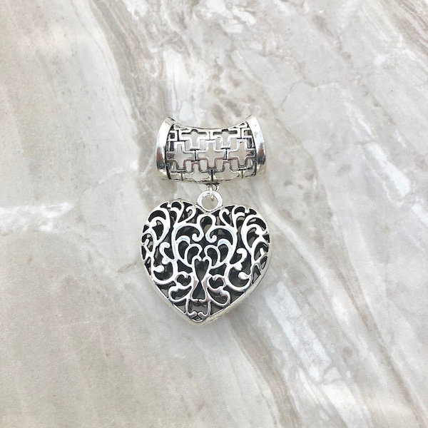 Large Silver Hollow Heart Scarf Ring, silver heart scarf slider / bail / ring perfect for silk and chiffon scarves