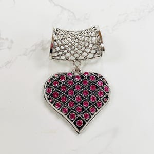 Pink Rhinestone Heart Scarf Ring,  Silver scarf bail / slider / charm for silk and chiffon scarves