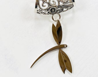 Silver Stylised Dragonfly Scarf Bail, scarf pendant, scarf ring, scarf slider, scarf jewelry, scarf jewellery, scarf charm