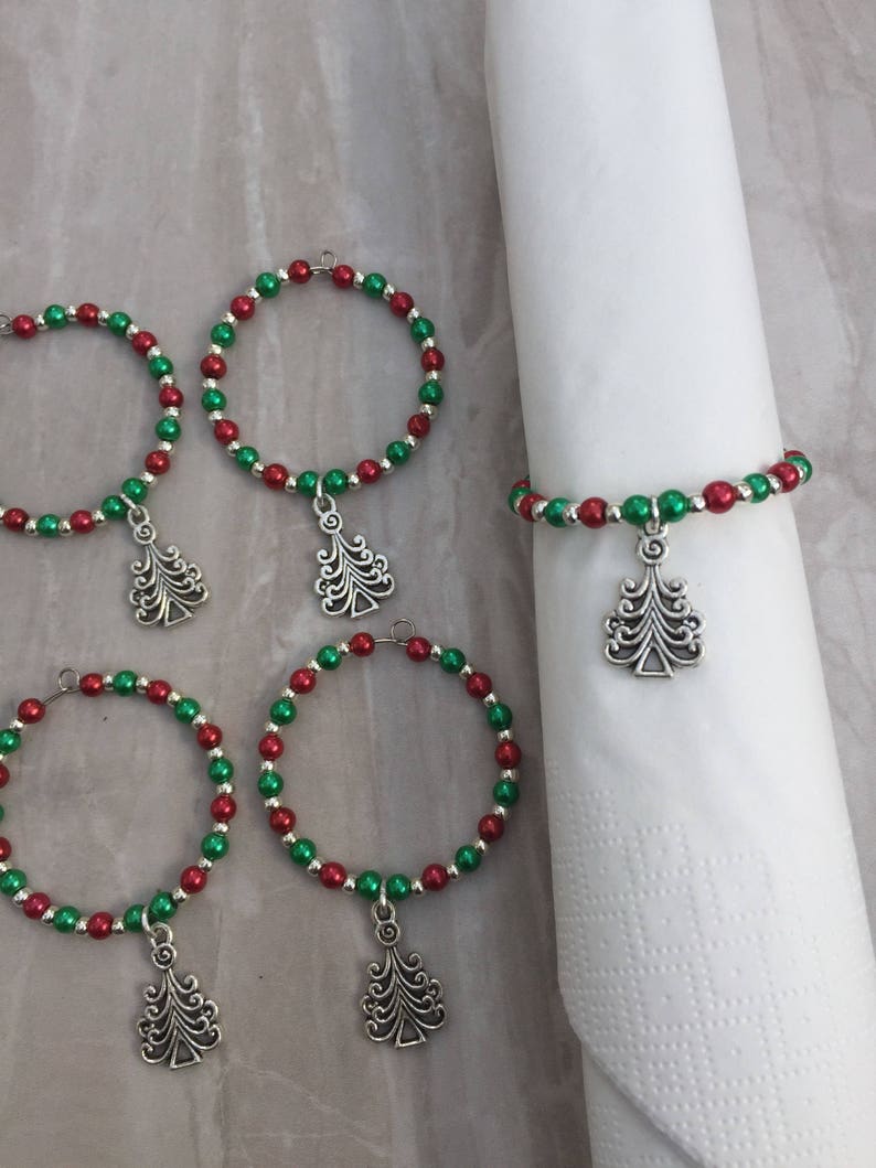 Christmas tree beaded napkin rings serviette rings perfect Etsy
