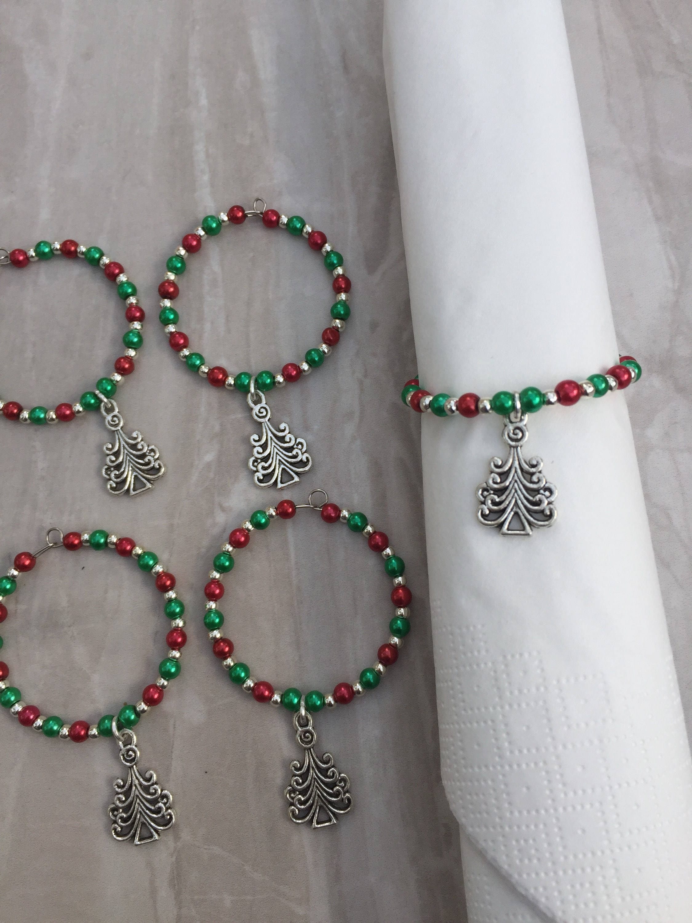 Christmas tree beaded napkin rings serviette rings perfect Etsy