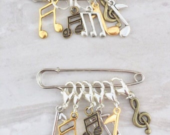 Music Note Charm Stitch Markers, stitch markers, knitting supplies, progress markers, craft supplies, crochet markers