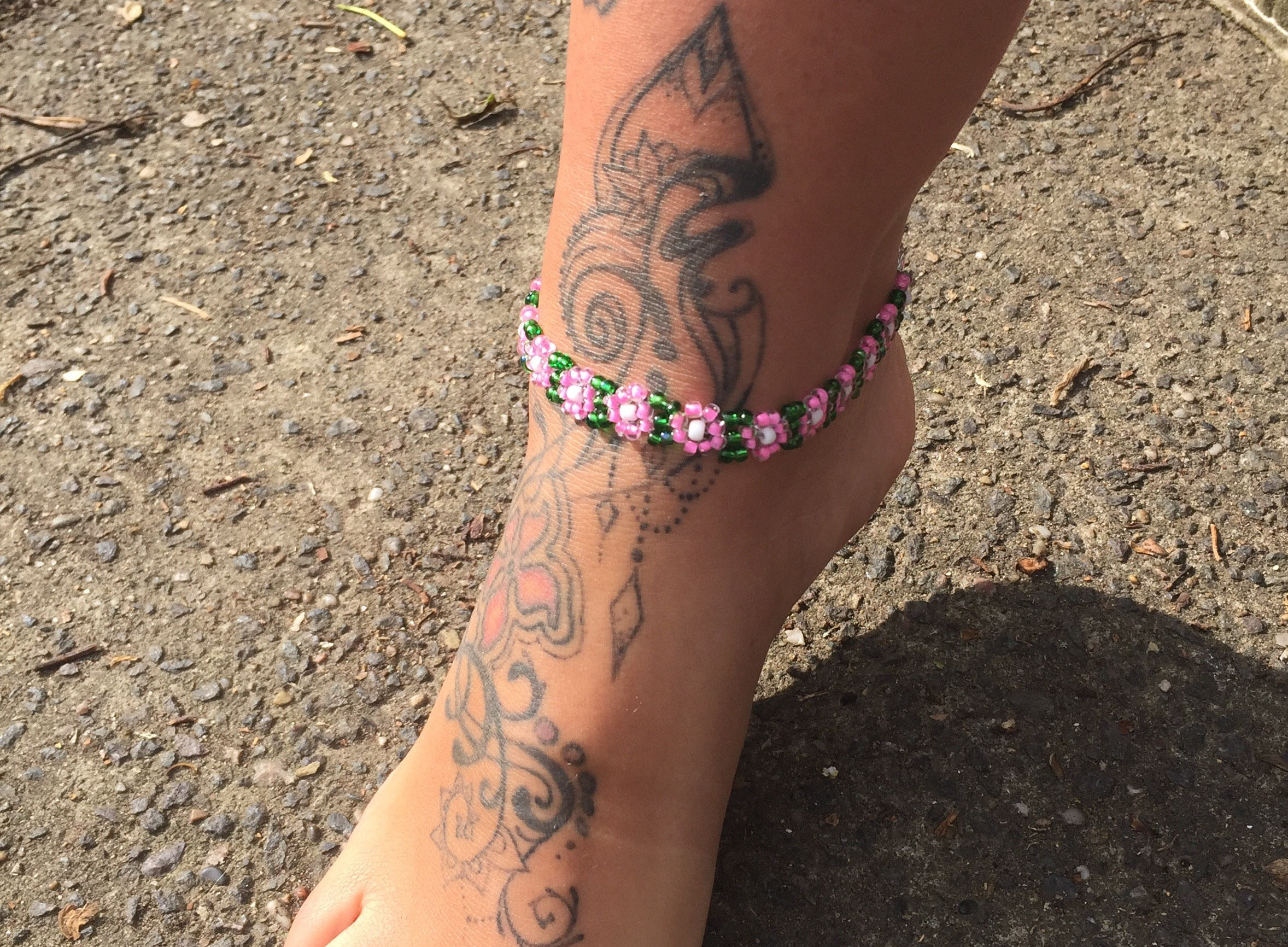 Beaded flower anklet seed bead anklet poppy anklet beaded Etsy