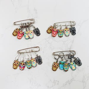Enamel Owl Design Stitch Markers, stitch markers, knitting supplies, progress markers, craft supplies, crochet markers