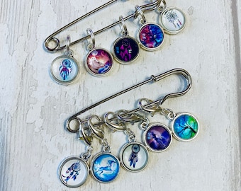 Fantasy / Mystical Design Stitch Markers, stitch markers, knitting supplies, progress markers, crochet markers, gift for knitter, notions