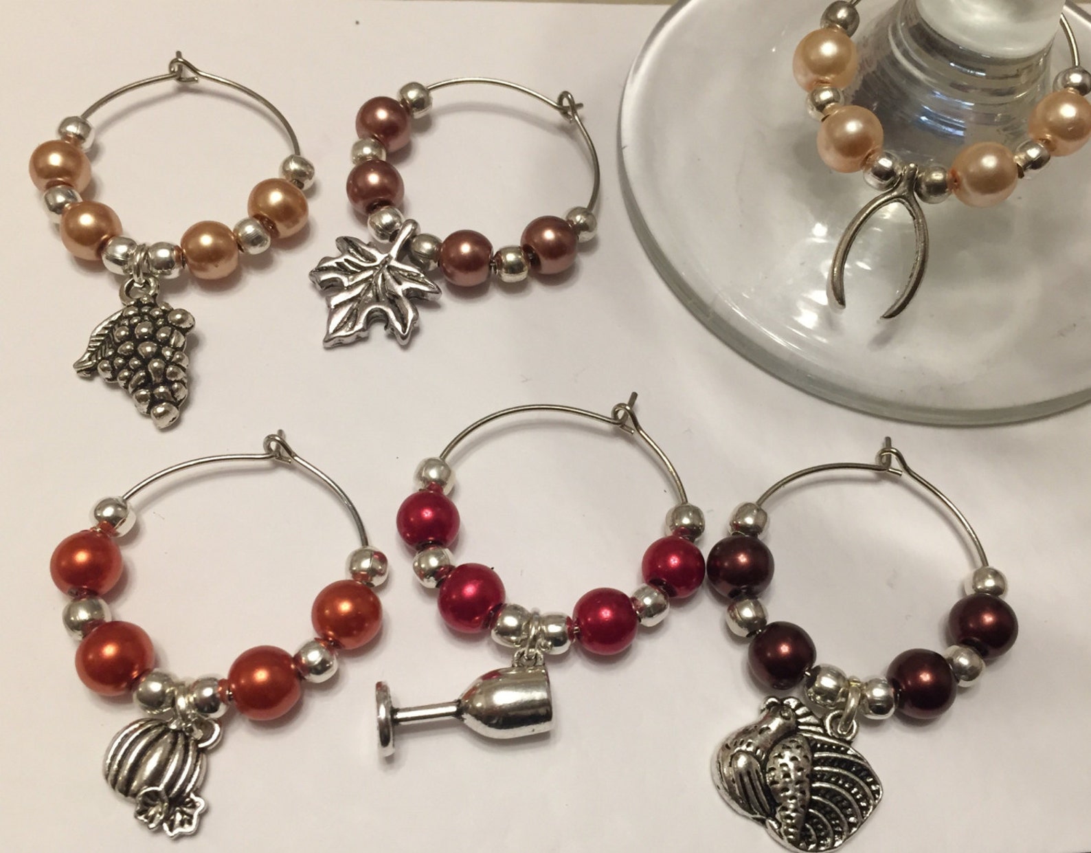 Thanksgiving Harvest Autumn Wine Glass Charms Thanksgiving Etsy UK