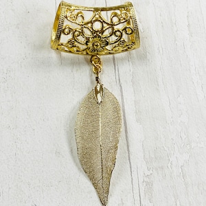 Natural Leaf Scarf ring, electroplated golden scarf bail, scarf pendant, scarf ring, scarf slider, scarf jewelry, scarf jewellery