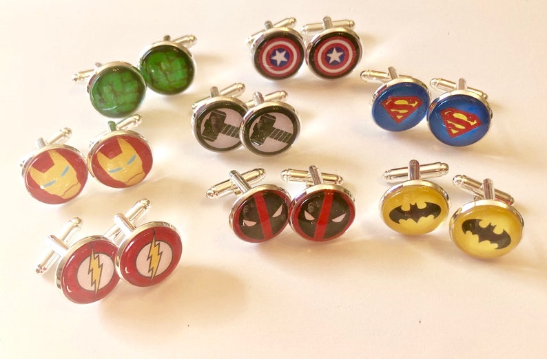 Superhero logo themed cufflinks, ideal for parties, graduation, weddings, birthday or anniversary image 5