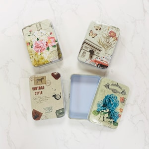 Metal Rectangular Vintage Theme Notions Tin for stitch markers, pins, fastenings