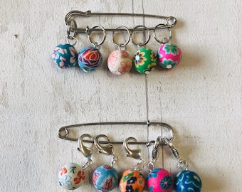 Patterned Clay Bead Stitch Markers, stitch markers, knitting supplies, progress markers, craft supplies, crochet markers