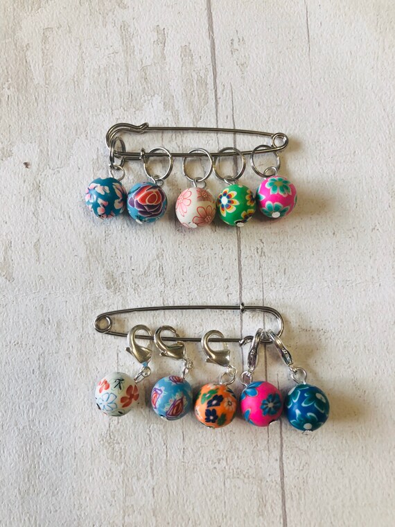 Patterned Clay Bead Stitch Markers, Stitch Markers, Knitting Supplies,  Progress Markers, Craft Supplies, Crochet Markers 
