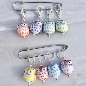 Porcelain Owl Bead Stitch Markers, progress keepers for knitting and crochet