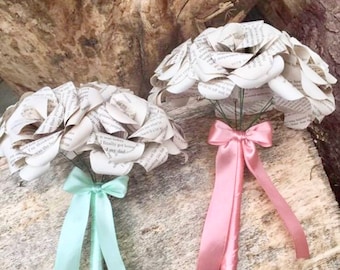 Book page paper rose bridesmaid bouquet, paper flower bouquet, wedding bouquet, bridal bouquet, paper rose bouquet, wedding flowers
