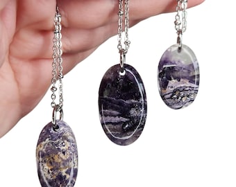 Tiffany Stone Fluorite Necklace, Rare Purple Crystal Pendant, Handmade Healing Gemstone Jewelry, Boho Spiritual Gift for Her