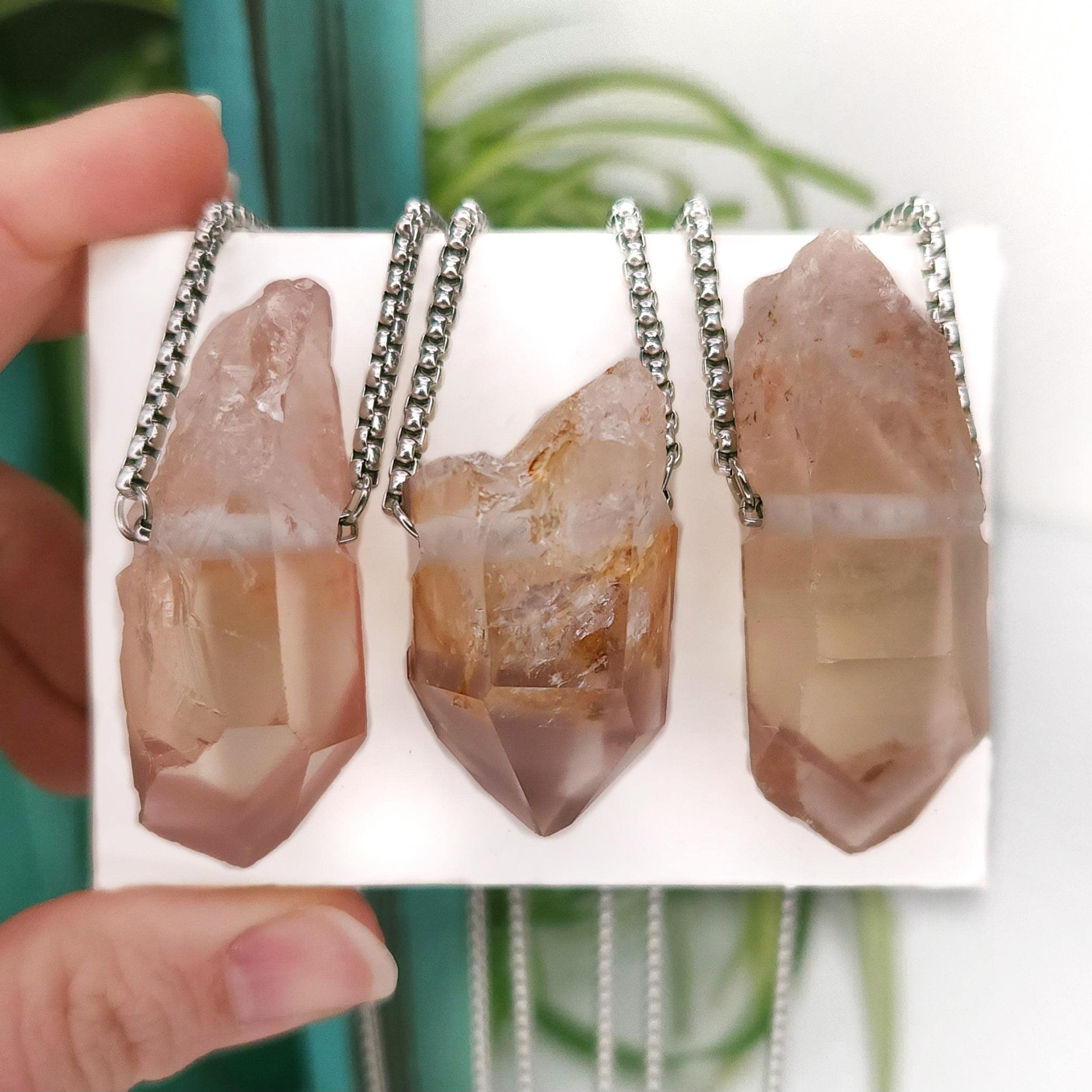 ●ACHA● Greslin Raw Stone Layered Necklace Pink AC23FW04 pink-topaz-gemstone-necklace-