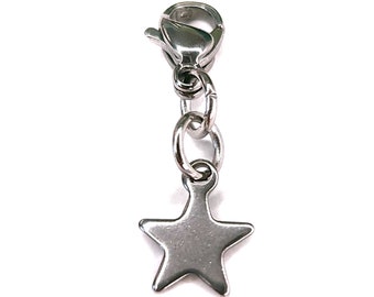 5 Point Star Stainless Steel Charm for Charm Bracelet or Necklace, Key Chain Clip, Witchy Jewelry For Women or Men