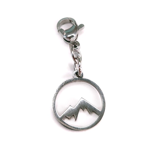 Mountain Range Stainless Steel Charm for Charm Bracelet or Necklace, Key Chain Clip, Nature Jewelry For Women or Men