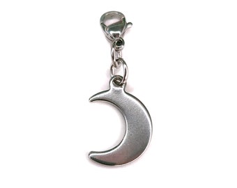 Crescent Moon Stainless Steel Charm for Charm Bracelet or Necklace, Key Chain Clip, Witchy Jewelry For Women or Men