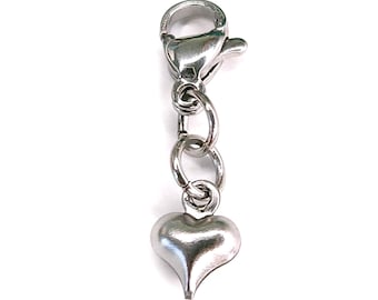 Heart Shaped Stainless Steel Charm for Charm Bracelet or Necklace, Key Chain Clip, Self Love Jewelry For Women or Men