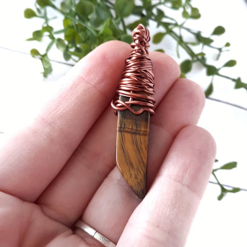 Tigers Eye Necklace Wire Wrapped Tigers Eye Pendant Solar Plexus Chakra Necklace Metaphysical Crystal Necklace Boho Hippie Gifts