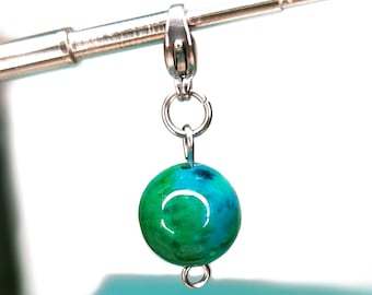 Chrysocolla Malachite Crystal Sphere Stainless Steel Charm for Charm Bracelet or Necklace, Key Chain Clip, Natural Stone Jewelry For Women